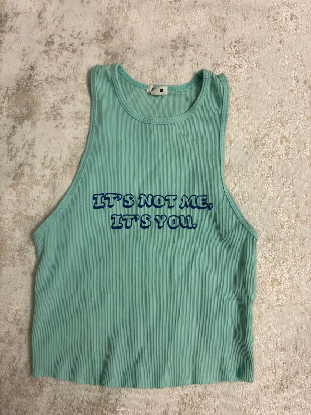 Garage Mint Ribbed Tank with Navy 'It's Not Me, It's You' Graphic